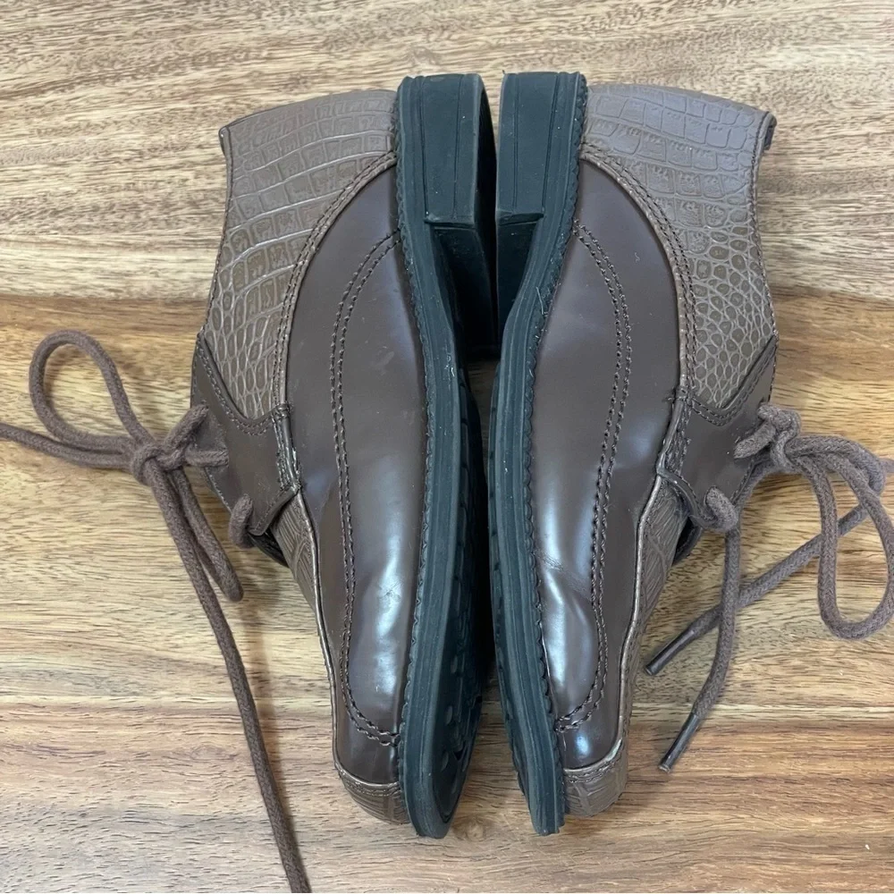 Smartfit Two Tone Brown Little‎ Boy Oxfords with Faux Crocodile Tie Laces sz 9